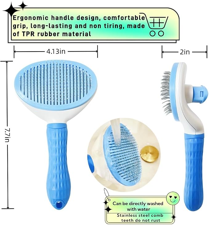 Cat Brush Self Cleaning, Ergonomic Handle,Slicker Cat Brush with Release Button,Tool Suitable for Cats and Dogs Pet Hair Cleaner, Easy to Remove Loose Undercoat ﻿ ﻿