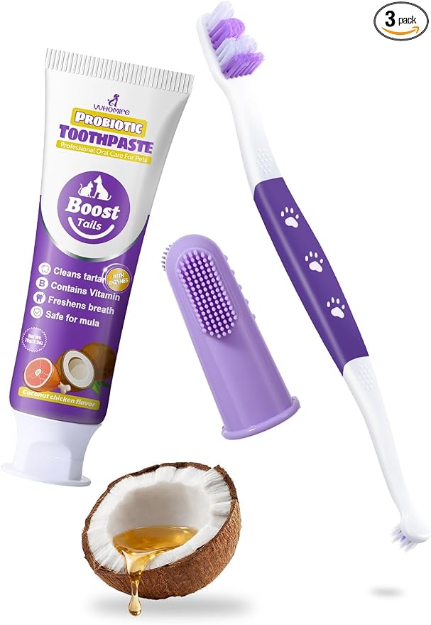 Dog Toothbrush Kit, 2.5oz Toothpaste, Dual-Head & Finger Brush | Gentle Dog Care. For Dogs Over 20 lb. Soft Brush Comfort. Coconut Chicken Flavor. Easy Daily Routine.