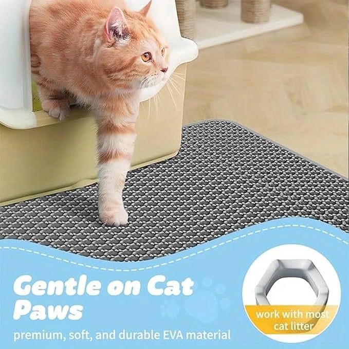 Cat Litter Mat Double Layer Waterproof Urine Proof Trapping, Gray, 30x22 Inch, Honeycomb Pattern, Eva Foam