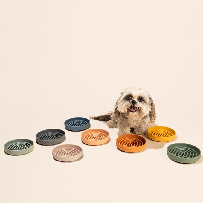 Should We Go? Slow Feeder Dog Bowls - Small Size Silicone Slow Eating Dog Bowl for Puppies & Dogs with Suction Cup -Dishwasher-Safe, Lick Mat Design, Reduces Gulping, for All Breeds, 6”x1.25”- Tan
