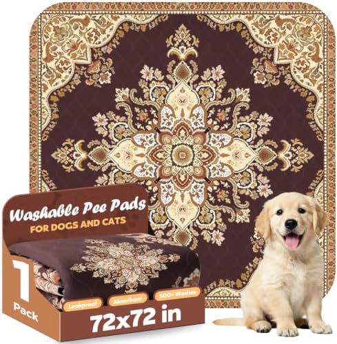 Washable Pee Pads for Dogs 72" x 72" - 1 Pack, Brown, Stylish Reusable Puppy Training Pads - 100% Waterproof & Leak-Proof & Non-Slip, Potty Pads for Whelping, Crate, Floor