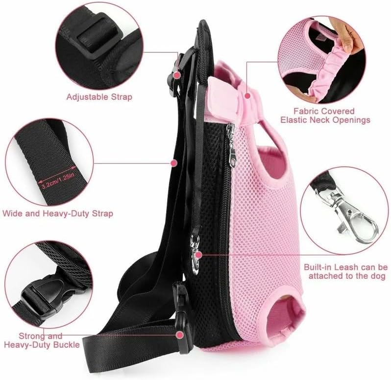 Pet Carrier Backpack, Adjustable Pet Front Cat Dog Carrier Backpack Travel Bag, Legs Out, Easy-Fit for Traveling Hiking Camping for Small Medium Big Dogs Cats Puppies (Pink, Medium)