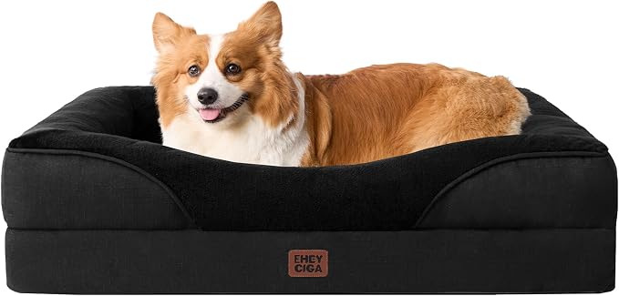 EHEYCIGA Orthopedic Dog Bed for Medium Dog, 35x22 Inch Memory Foam Dog Couch Bed with Sides, Waterproof Liner & Washable Removable Cover, Bolster Pet Sofa, Black