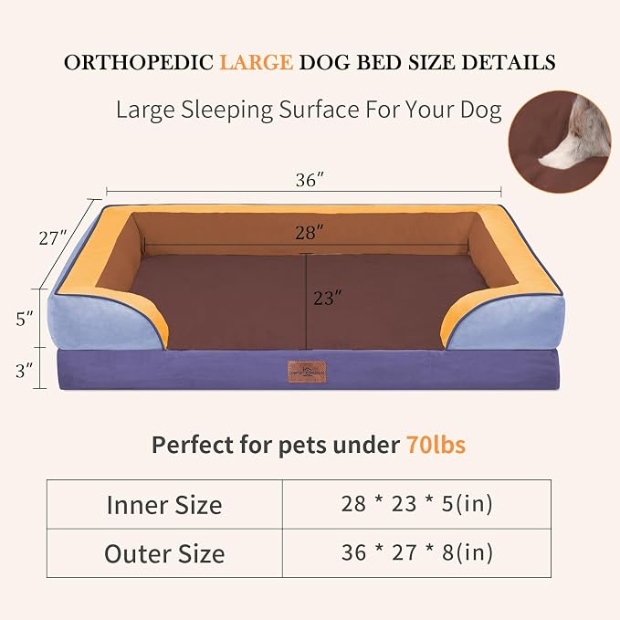 Comfort Expression Orthopedic Dog Beds for Large Sized Dog with Bolster | Waterproof Dog Couch Bed with Washable Cover & Non-Slip Bottom, Supportive Egg Crate Foam Large Pet Bed, 36x27 Inch