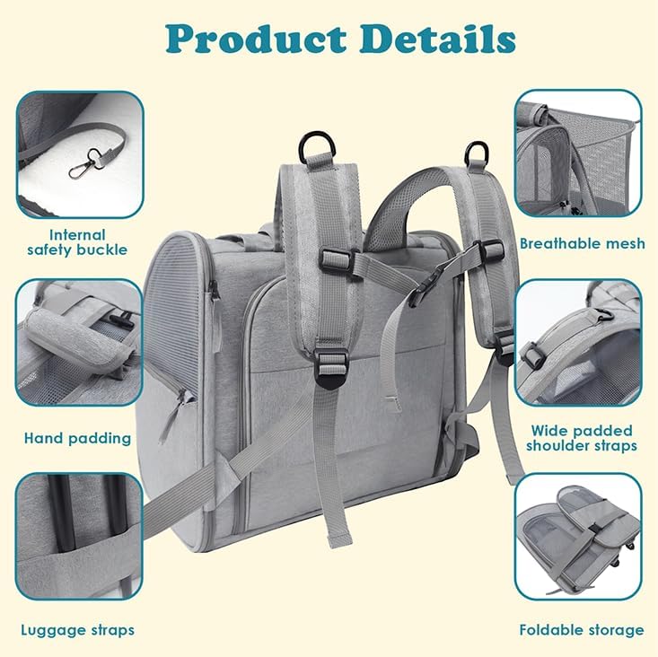 XIAPIA Cat Backpack Carrier, 16.5" Extra Wide Expandable Large Pet Carrier