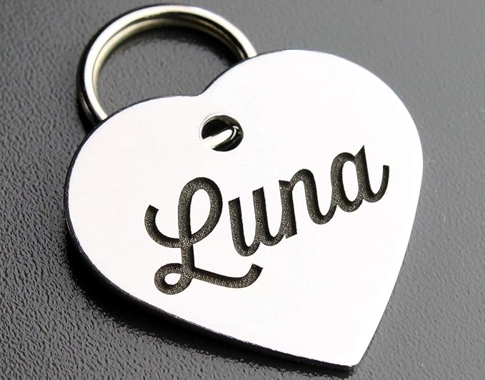 DEEP Custom Stainless Steel Pet ID Tags Front and Back Engraved Dog Tags Personalized for Dogs and Cats (Heart 1-1/8"x1-1/8)