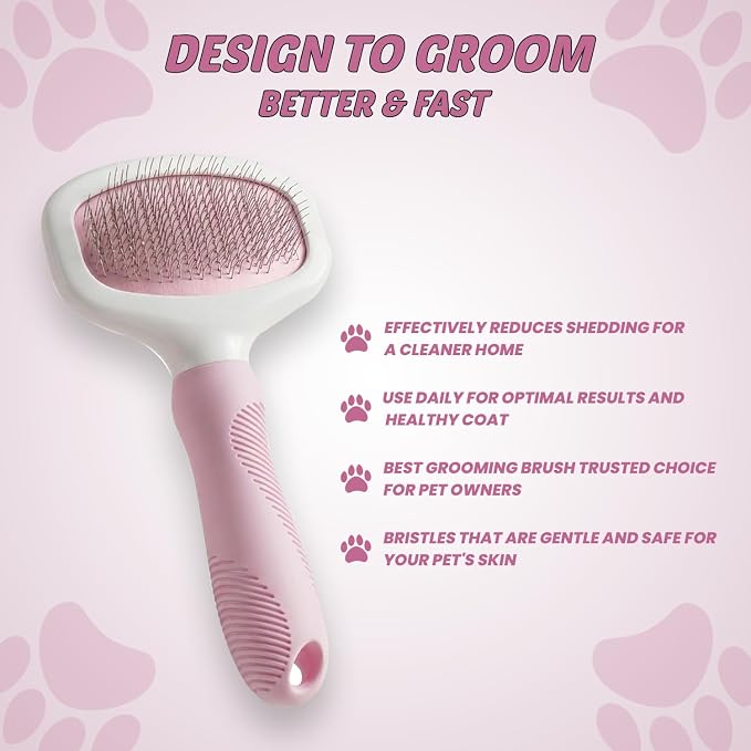 Pink Deshedding Slicker Brush for Long and Short Hair Dogs | Removes Loose Undercoat, Mats and Tangles, Skin Friendly Grooming Comb for Shedding Control on Long and Short Hair