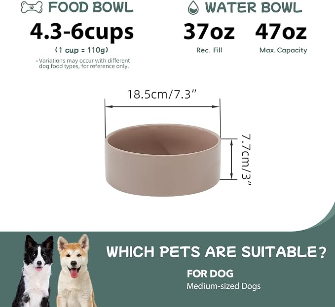 Havniva 7.3inch Ceramic Dog Bowls Dog Food Bowl for Medium Breed Dog Food and Water Bowl Non-Slip Dog Dish Large Capacity Feeding Pet Water Bowl