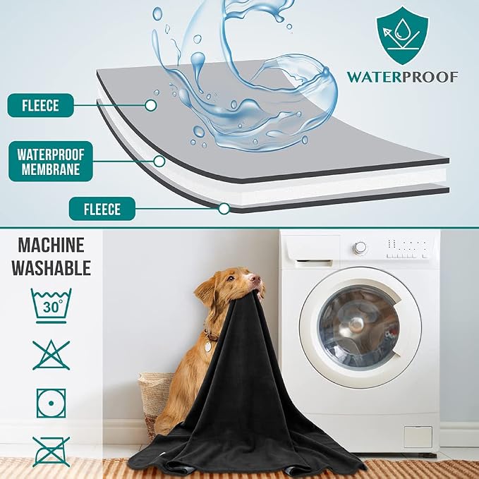PetAmi Waterproof Dog Blanket for Couch, Pee Proof Reversible Cat Blanket for Sofa Bed Furniture Protector, Soft Fleece Washable Pet Throw for Dogs Cats Puppies Kittens, 40x60 Black Gray