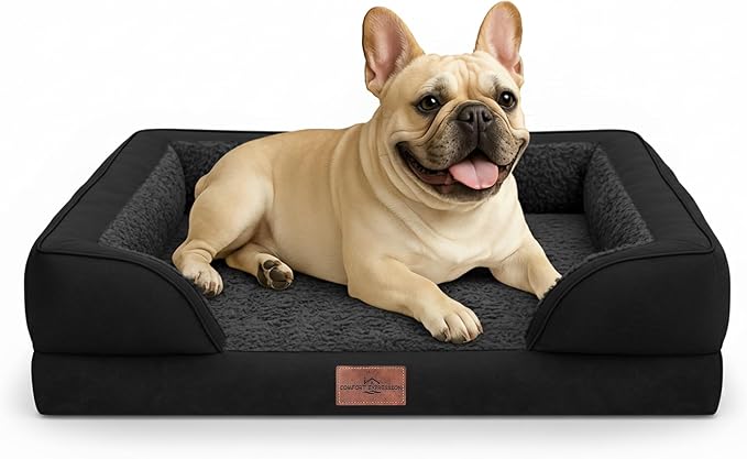 Comfort Expression Orthopedic Dog Bed for Medium Size Dog with Bolster | Waterproof Dog Couch Bed with Washable Cover & Non-Slip Bottom, Supportive Egg Crate Foam Medium Pet Bed, 30x20 Inch