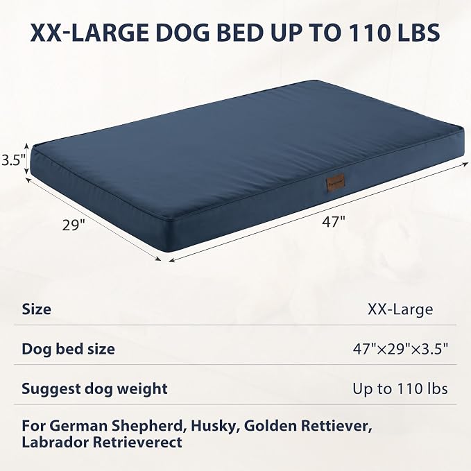 BFPETHOME Outdoor Waterproof Dog Bed for Large Dogs, Washable Cover, 47" | Outdoor & Indoor Use, Waterproof, For Medium, Large, Extra Large Dogs, Orthopedic, Egg Crate Foam, Up to 110 lbs