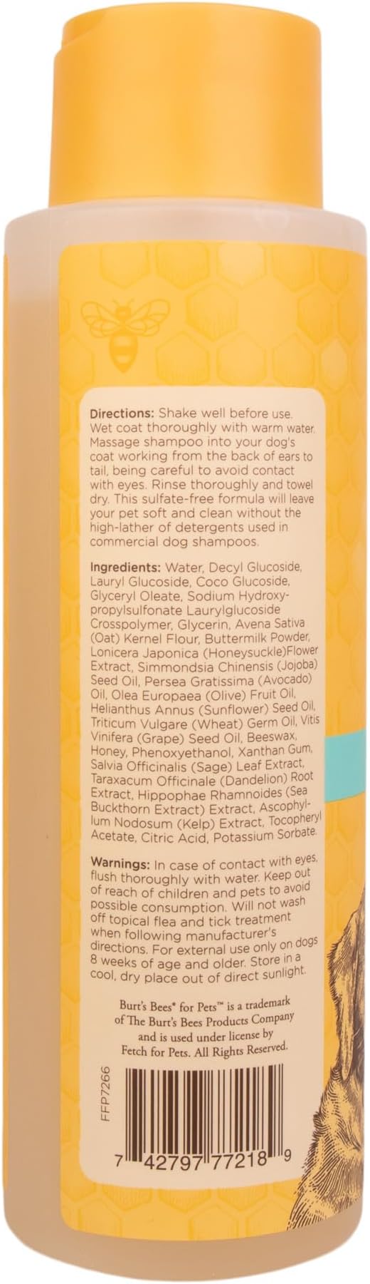 Burts Bees for Pets Itch Soothing Dog Shampoo, Honeysuckle, 16 Fl Oz | Honeysuckle and aloe, pH-balanced formula, 95%+ natural origin, no sulfates or fragrances