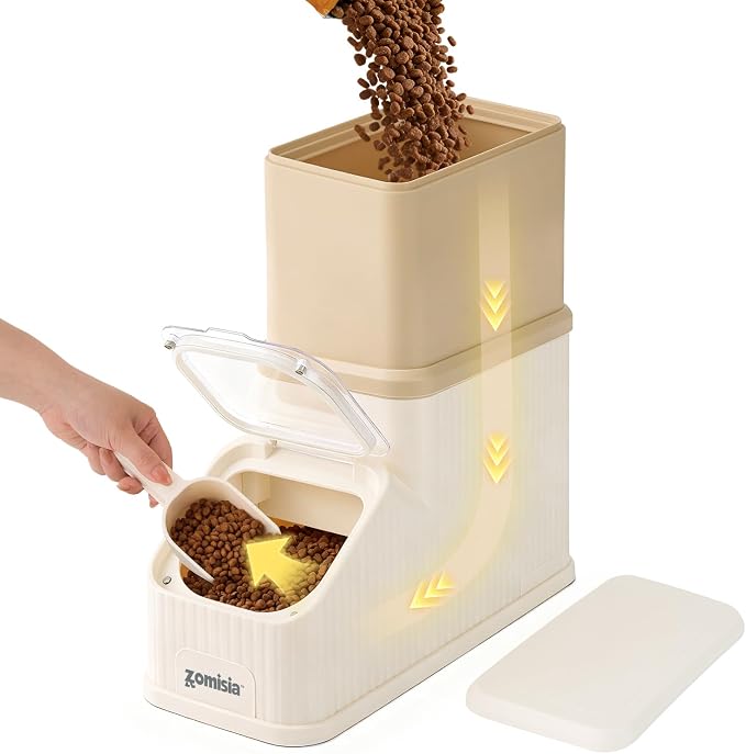ZOMISIA 15lbs First-in, First-out Dog Food Storage Container | FIFO System Easy Dispense Base for Freshness, Cat Food Storage Containers with Transparent Lid and Scoop