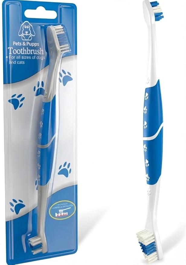 Pet Toothbrush for Dogs, Cats with Soft Bristles - Easy Teeth Cleaning & Dental Care, Non Slip Dual Head Dog Toothbrush for Medium & Large Pets, Toothpaste Not Included, Pack of 1 Blue
