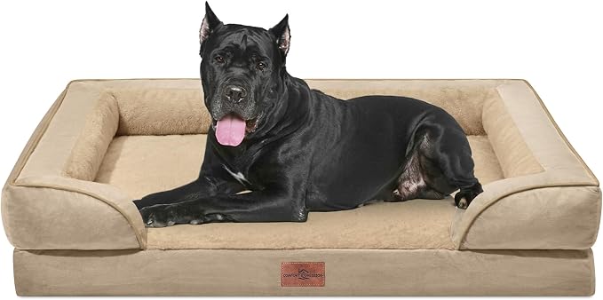 Comfort Expression Orthopedic Dog Bed for Extra Large Dogs with Bolster | Waterproof Dog Couch Bed with Washable Cover & Non-Slip Bottom, Supportive Egg Crate Foam Big Dog Bed, 53x42Inch