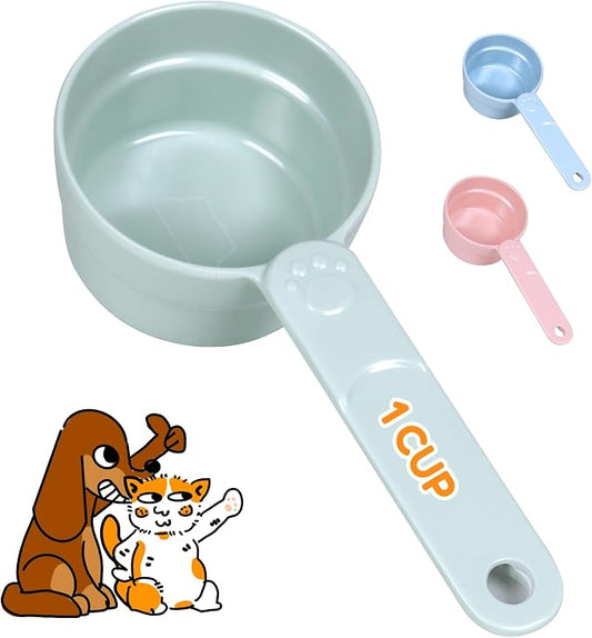1 Cup Dog Food Scoop, Extra Long Handle Sturdy Melamine Pet Food Measuring Scoop with Clear Marking Lines, BPA-Free, Shatterproof, Dishwasher Safe (Green, 1 Cup)