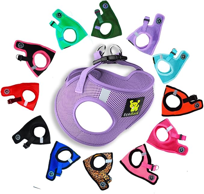 EcoBark Step in Dog Harness - Eco-Friendly Dog Harnesses for Small and Medium Breed Dogs - Reflective and Adjustable Body Halter Vest - Soft Mesh Toy Breed Harness (Lavender, Large)