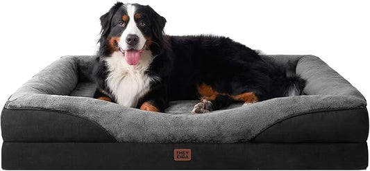 EHEYCIGA Orthopedic XXL Dog Bed for Large Sized Dog, 52x41 Inch Extra Large Memory Foam Dog Couch Bed with Sides, Waterproof Liner & Washable Removable Cover, Bolster Pet Sofa, Grey/Black