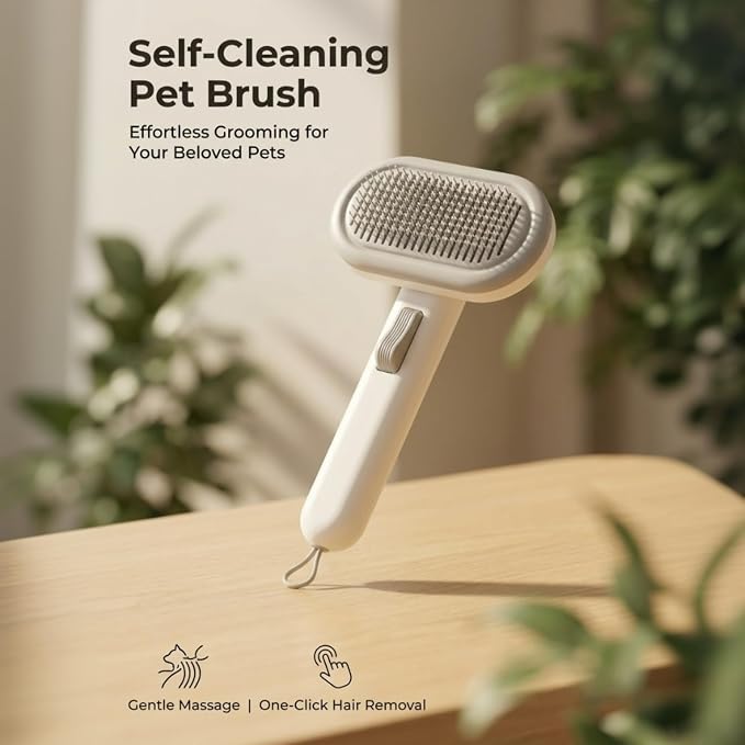 Cat Brush for Shedding, Self Cleaning Grooming Brush with Release Button, Deshedding Undercoat Comb for Indoor Cats Long & Short Haired, Pet Hair Remover Tool for Kitten Rabbit Massage