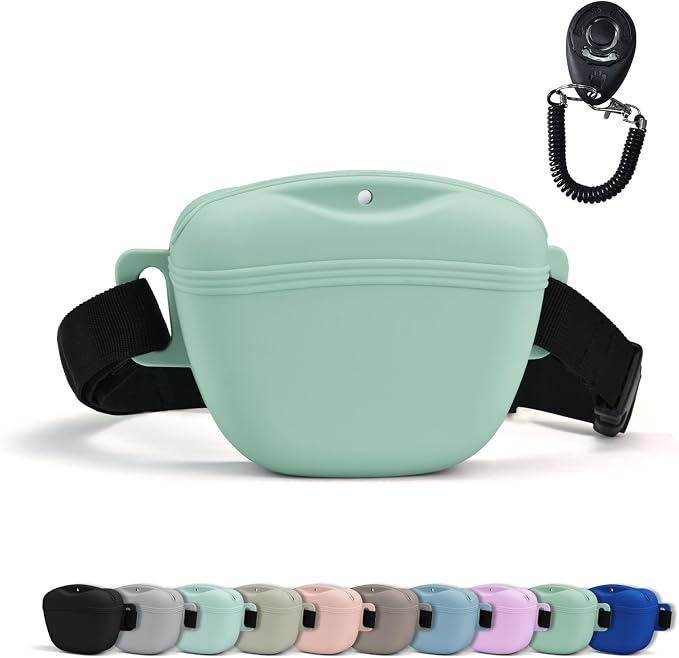 AUDWUD Magnetic Silicone Dog Treat Pouch with Adjustable Belt | Fits All Waist Sizes.Hands free with adjustable strap 31"-49.5",Magnetic spill proof seal for active,flexible