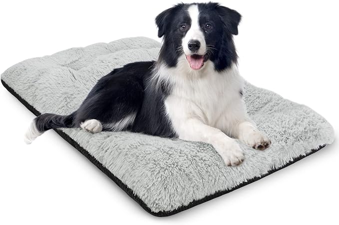 JOEJOY Large Dog Bed Crate Pad, Ultra Soft Calming Dog Bed Washable Anti-Slip Kennel Crate Mat for Extra Large Medium Small Dogs, Pet Mats for Sleeping and Anti Anxiety, 36" x 27", Grey