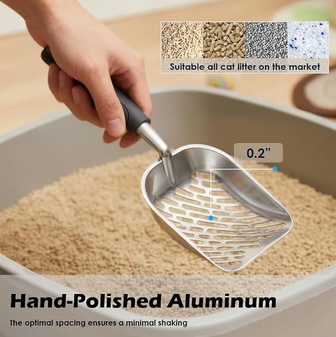 Aluminum Cat Litter Scoop in Holder, Non-Stick Cat Poop Scooper with Holder, Fast Sifting Kitten Poop Lifter and Caddy | Aluminum Cat Litter Scoop in Holder