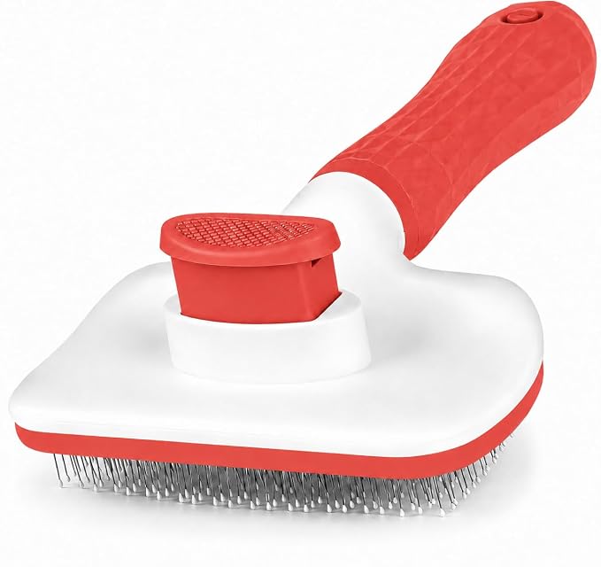 Self-Cleaning Slicker Brush, Dog Cat Bunny Pet Grooming Shedding Brush, Easy to Remove Loose Undercoat, Pet Massaging Tool Suitable for Pets with Long or Short Hair (Red)