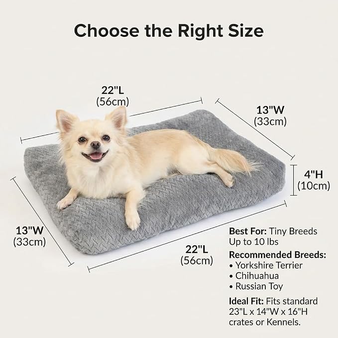 Small Dog Bed for Crate,22 Inch Washable Dog Crate Pad for Dog Cages,Soft Jacquard Flannel Puppy Kennel Bed with Anti-Slip Bottom,Fluffy Dog Mat for Small Dogs,Grey