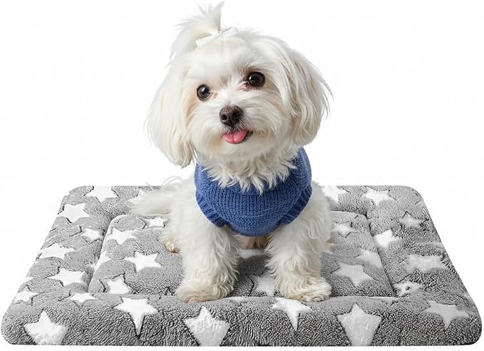Dog Bed Mat, Reversible Dog Crate Pad for Small Medium Dogs & Cats, Soft Washable Kennel Mat with Non-Slip Bottom, Lightweight Pet Bed for Crate, Cage, Home and Travel(Gray Star, 24" L*18" W*1.5" Th)