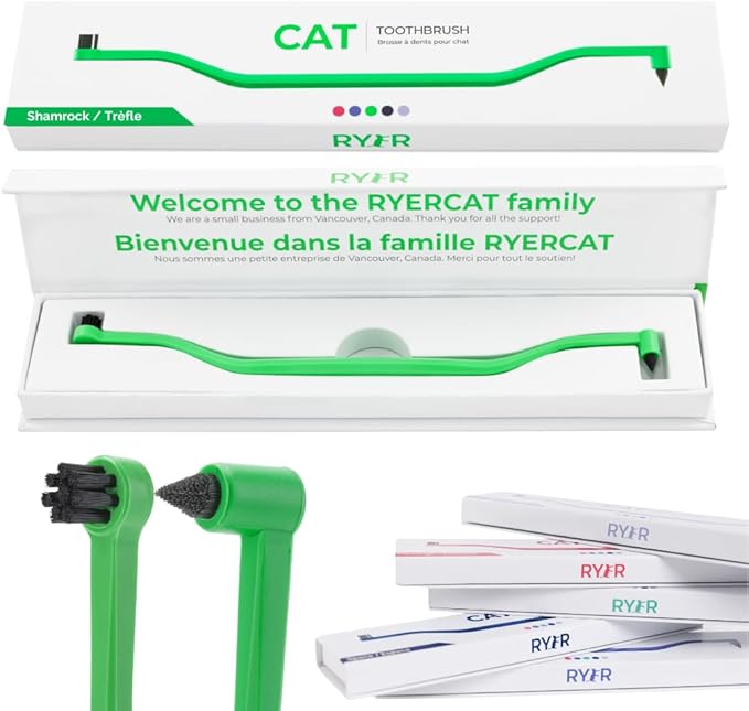 RYERCAT Dual Sided Cat Toothbrush - Kitten Toothbrush with Micro Head (Very Small) for Custom fit - Cat Dental Care Supplies - Pet Toothbrush for Cats (Shamrock Green)