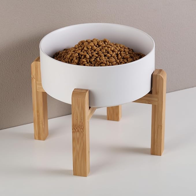 White Raised/Elevated Ceramic Dog Bowl for Small Medium Sized Breeds,Dog Food Water Bowl with Stand,6 in Non Slip Heavy Pet Feeding Dish 3.6 Cups/ 850 ml /28 OZ