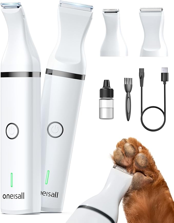 oneisall Dog Paw Trimmer, Small Dog Clippers with Double Blades | Low Noise, Gentle Skin-friendly Design, Cordless Precision Pet Hair trimmer for Grooming, for Paws, Eyes, Ears, Face, Rump