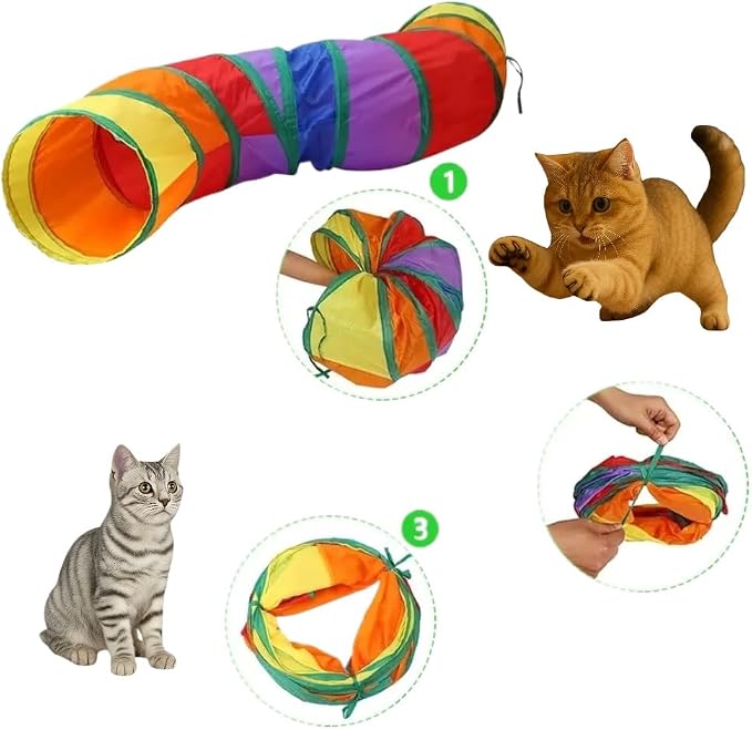 Cat Tunnel Toy Set for Indoor Cats – 20 Pcs Collapsible Cat Tunnels & Tubes, Interactive Feather Wand, Balls, Toys for Kitten and Large Adult Cats