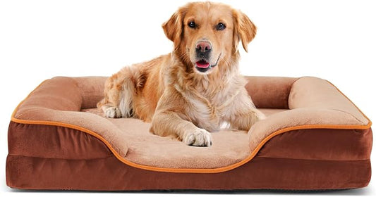 DUMOS Orthopedic Dog Beds for Large Sized Dogs, 42x32 in Machine Washable Cover Pet Bed, Anti-Slip Waterproof Memory Foam Couch Bed for Indoor Dogs and Cats, Brown