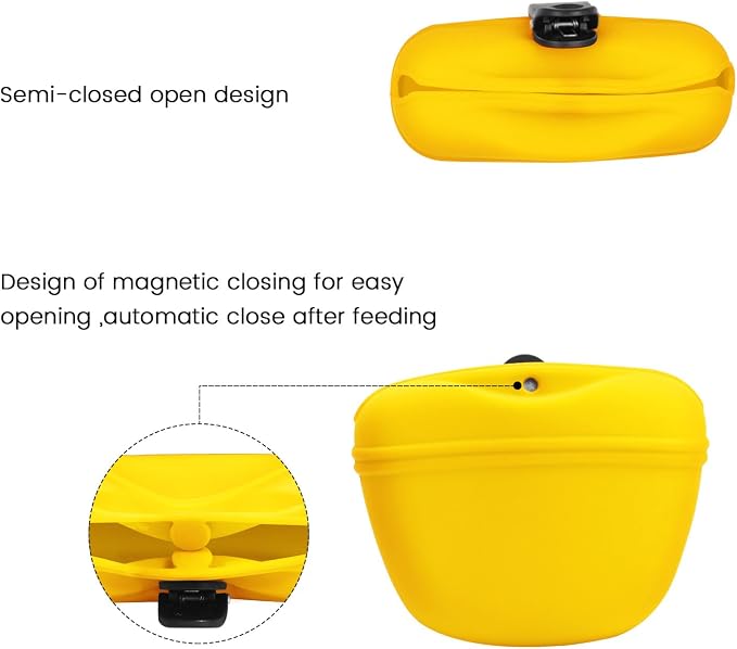 AUDWUD Silicone Dog Treat Pouch with Clicker Magnetic Closure Secure Clip | Upgraded clip keeps your treat pouch secure during training.Magnetic closure allows fast one hand access.Includes dog click