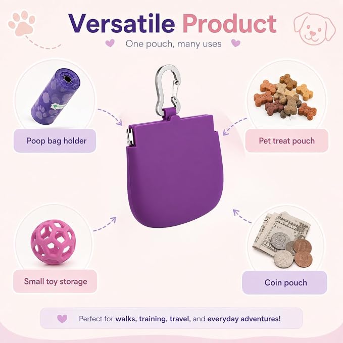 YUXIANLB Silicone Dog Treat Pouch One-Hand, Clip on Portable Small Pocket Size Convenient Training Bag Container Enhanced Stability with Pull Tab Auto Closing Lid for Easy Pet Training Walking