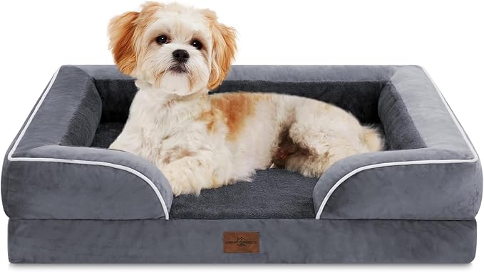 Comfort Expression Orthopedic Dog Bed for Medium Size Dog with Bolster | Waterproof Dog Couch Bed with Washable Cover & Non-Slip Bottom, Supportive Egg Crate Foam Medium Pet Bed, 28x19 Inch