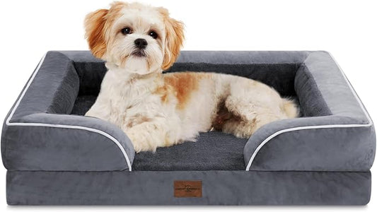 Comfort Expression Orthopedic Dog Bed for Medium Size Dog with Bolster | Waterproof Dog Couch Bed with Washable Cover & Non-Slip Bottom, Supportive Egg Crate Foam Medium Pet Bed, 28x19 Inch