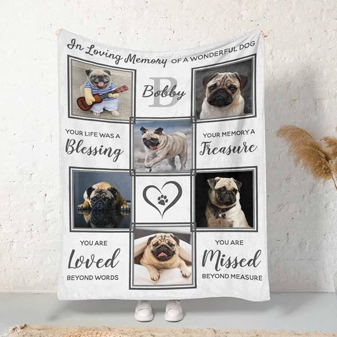 Personalized Pet Photo Blanket in Loving Memory of A Wonderful Dog White Custom Loss of Dog Memorial Fleece Blankets Ultra-Soft Micro Throw Blanket Gift for Kids Grieving Pet Owner 30X40 Inch