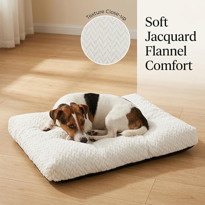 24 Inch Dog Crate Bed for Small Dogs, Washable Dog Crate Pad for Dog Cages, Soft Jacquard Flannel Kennel Mat with Anti-Slip Bottom, Fluffy Crate Mat for Puppies and Small Dogs,White