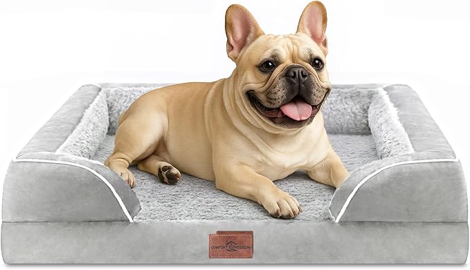 Comfort Expression Orthopedic Dog Bed for Medium Size Dog with Bolster | Waterproof Dog Couch Bed with Washable Cover & Non-Slip Bottom, Supportive Egg Crate Foam Medium Pet Bed, 30x20 Inch