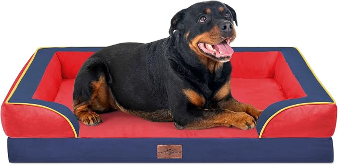 Comfort Expression Orthopedic Dog Bed for Extra Large Dogs with Bolster | Waterproof Dog Couch Bed with Washable Cover & Non-Slip Bottom, Supportive Egg Crate Foam XL Pet Bed, 45x35 Inch
