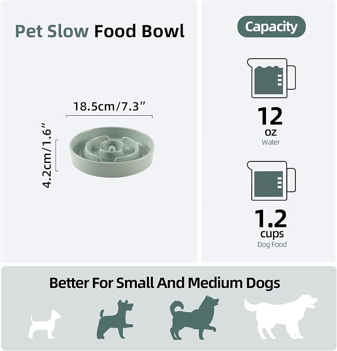 Havniva Ceramic Slow Feeder Dog Bowls, 1.2 Cups Dog Bowl Slow Feeding for Small and Medium Breed, 7.3inch Puzzle Dog Food Bowl Slow Feeder Non-Slip Anti-Gulping and Anti-Choking Reduces Bloating
