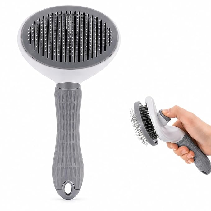Pet Grooming Deshedding Brush, Self-Cleaning Massaging Brush for Dogs and Cats, Short and Long Hair (Rray)
