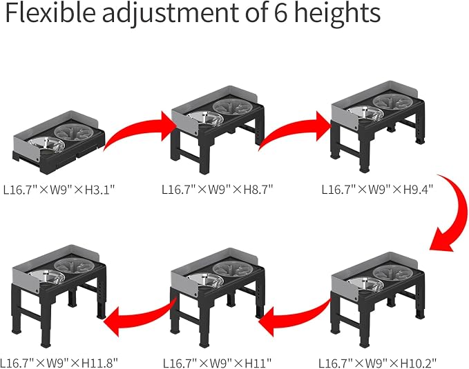 Elevated Dog Bowls for Medium and Large Dogs, Spill-Proof Tiltable Dog Feeder with Slow Feeder Bowl and Stainless Steel Water Bowl, 6-Height Adjustable Raised Dog Bowl Stand