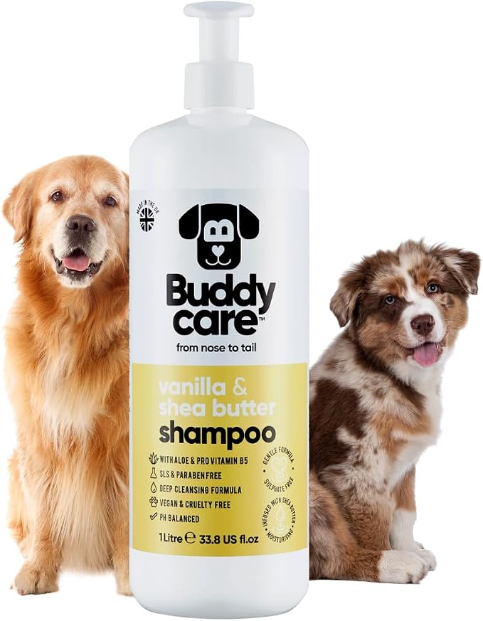 Buddycare Vanilla & Shea Butter Dog Shampoo - (33.8oz) Itch Relief & Dog Shampoo Sensitive Skin Care, Dog Shampoo and Conditioner, Premium Dog Grooming Supplies for All Breeds