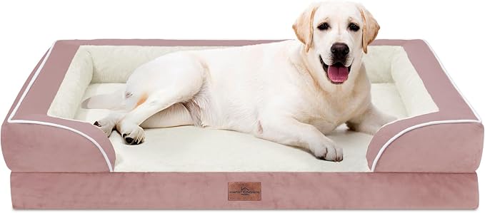 Comfort Expression Orthopedic Dog Bed for Extra Large Dogs with Bolster | Waterproof Dog Couch Bed with Washable Cover & Non-Slip Bottom, Supportive Egg Crate Foam XL Pet Bed, 45x35 Inch