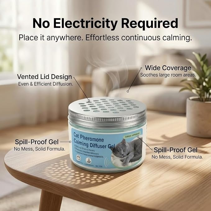 Cat Pheromone Calming Diffuser Gel, Unplugged Cordless Container, 1 Pack | Comforting Scent for Home and Car Travel, Lasts Up to 2 Months