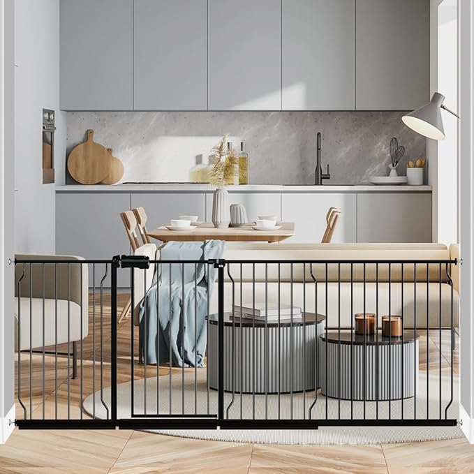 Fairy Baby Extra Wide Baby Gate 85.8-90.5 Inch Wide, Walk Through Pressure Mounted No Drill for Doorways, Long and Large Tension Gate for Pet and Kids