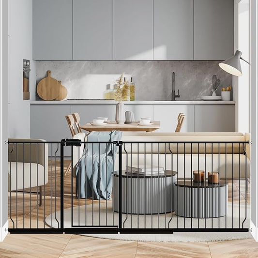 Fairy Baby Extra Wide Baby Gate 85.8-90.5 Inch Wide, Walk Through Pressure Mounted No Drill for Doorways, Long and Large Tension Gate for Pet and Kids